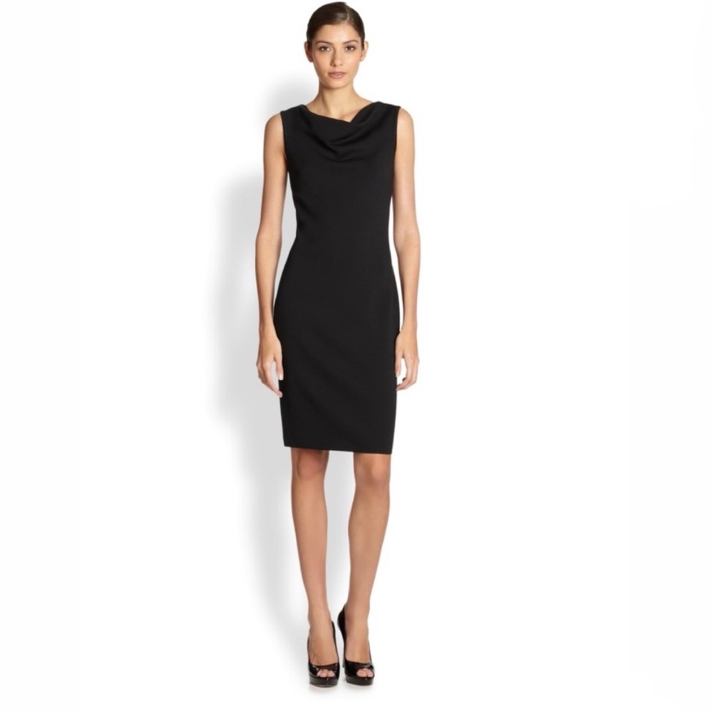 St. John Caviar Cowl Neck Milano Knit Dress Sz 10